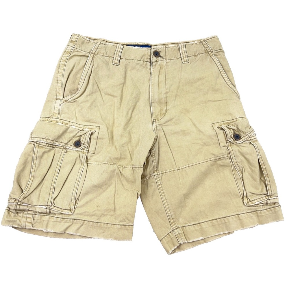 Vintage Y2K American Eagle Cargo Shorts Men 34 Tan Khaki Tan Faded Skate Baggy *